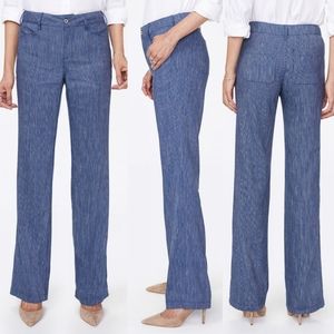 NYDJ Linen Striped Trouser Wide Leg Pants 14